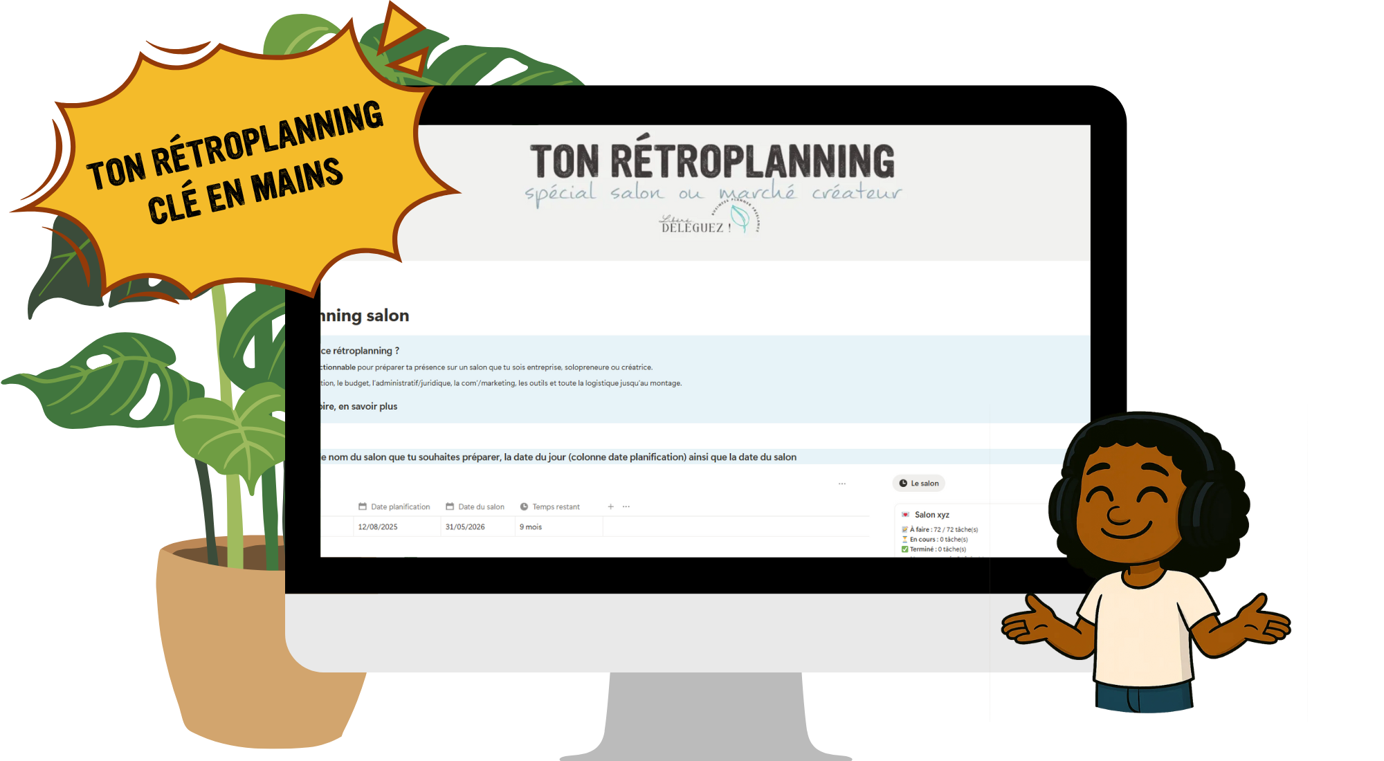 Stand Up! – rétroplanning clé en main (formats Notion, Excel, PDF) pour préparer un salon ou marché créateur sereinement.
