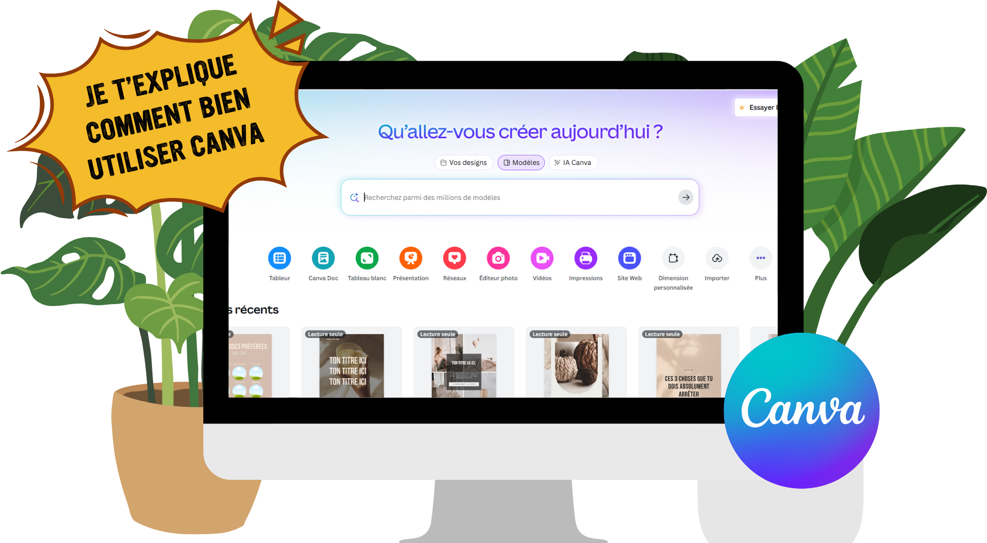 Organisation de l’identité visuelle salon sur Canva avec logo, couleurs, typographies, photos et pictogrammes